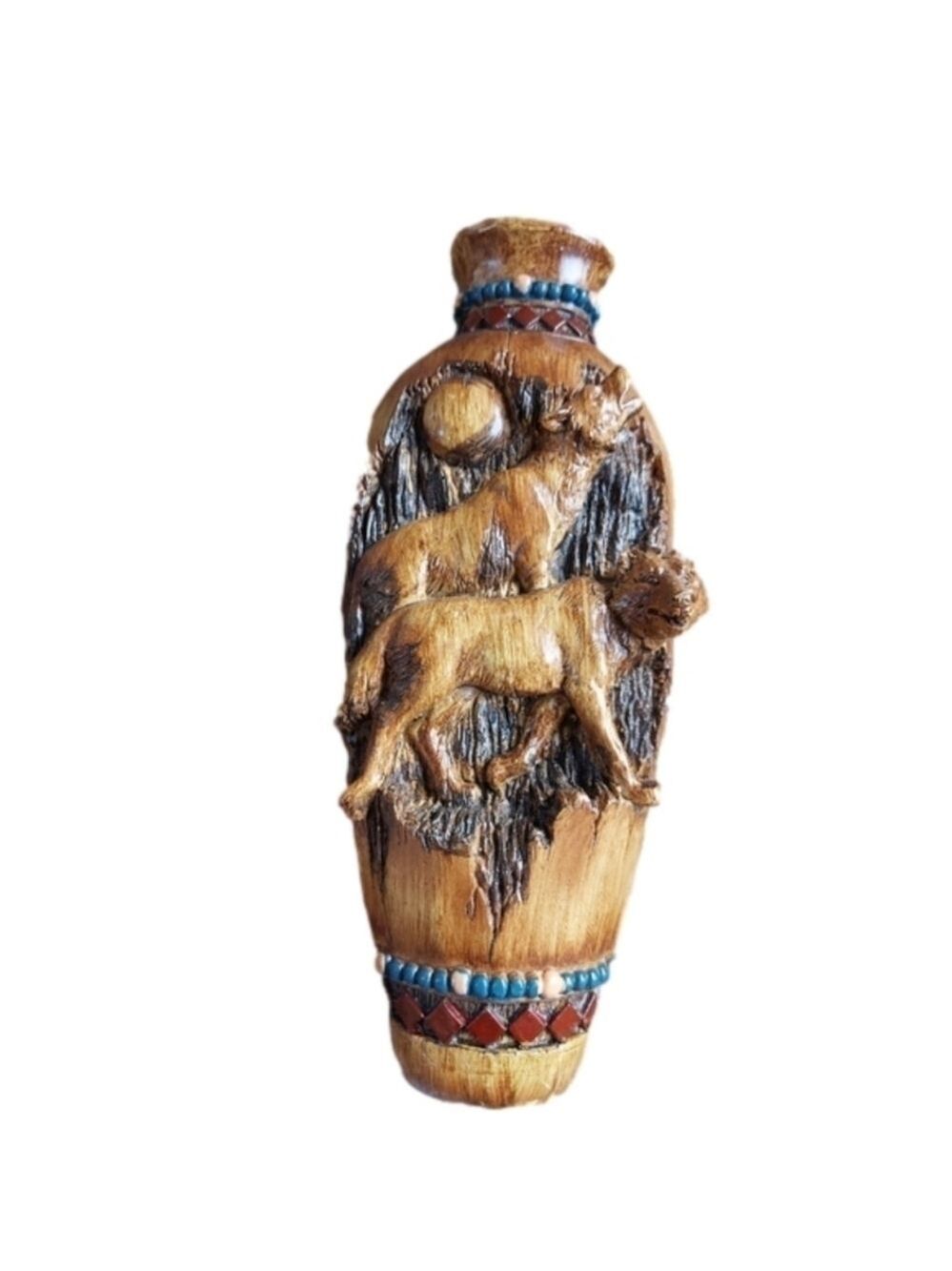 Rustic-style Handpainted Molded Wolf Vase